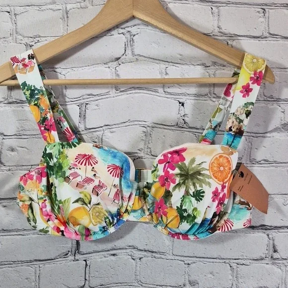 Shade And Shore Bikini Womens Sz XL 36DD Coastal Print Cheeky High-Waist New - Picture 2 of 11
